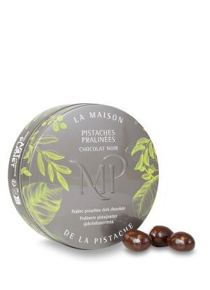 pistaches pralinées enrobées de chocolat noir